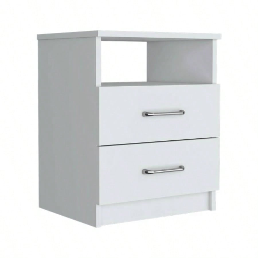 Nightstand Olienza, Two Drawers, One Shelf, White