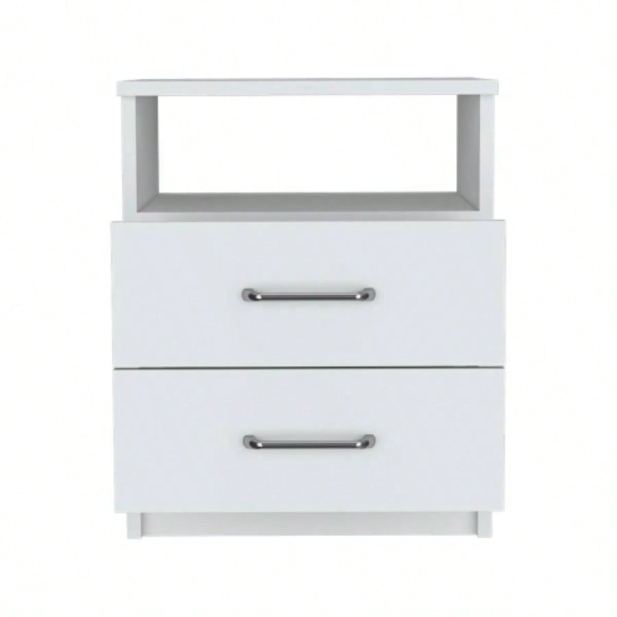 Nightstand Olienza, Two Drawers, One Shelf, White