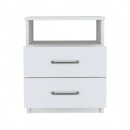 Nightstand Olienza, Two Drawers, One Shelf, White