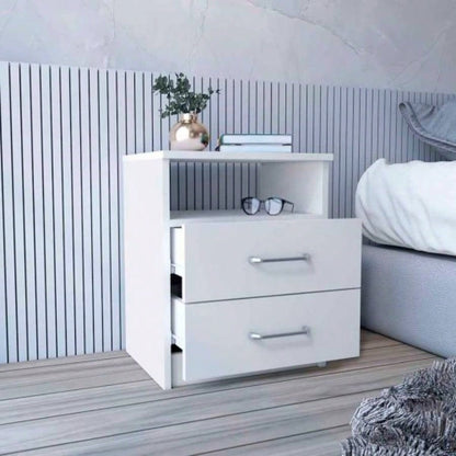 Nightstand Olienza, Two Drawers, One Shelf, White