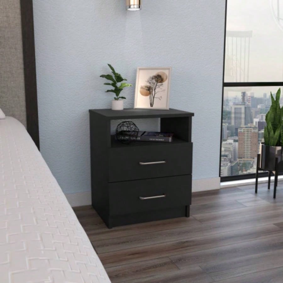 Nightstand Olienza, Two Drawers, One Shelf, White