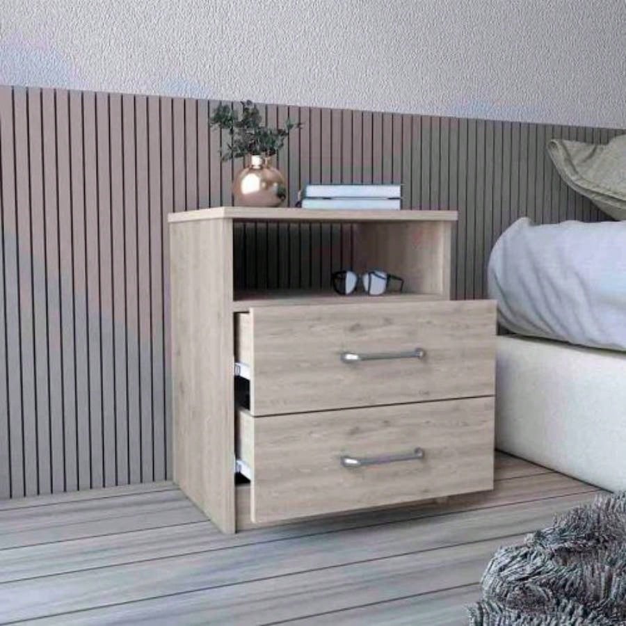 Nightstand Olienza, Two Drawers, One Shelf, White