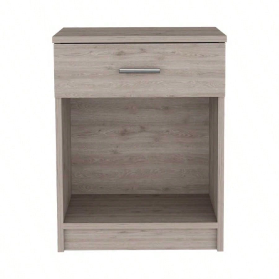 Nightstand, Single Drawer, Lower Shelf, Light Gray