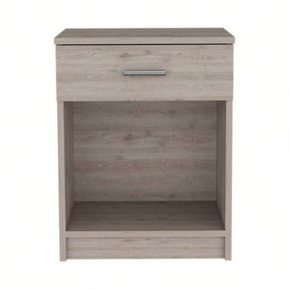 Nightstand, Single Drawer, Lower Shelf, Light Gray