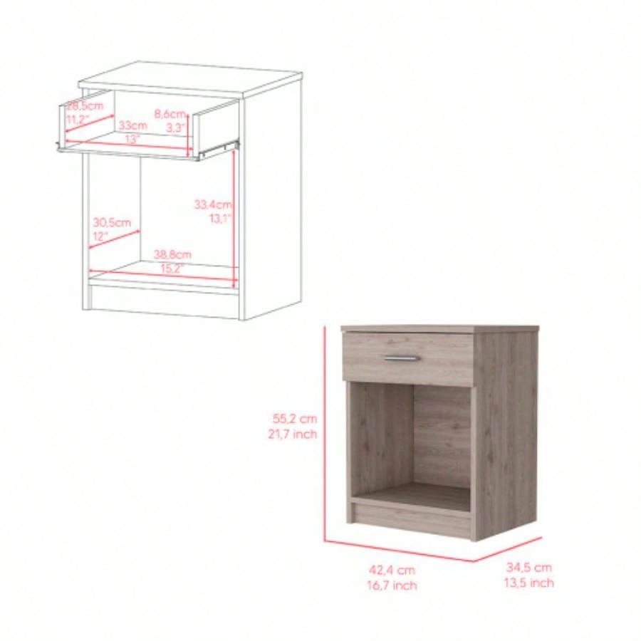 Nightstand, Single Drawer, Lower Shelf, Light Gray