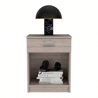 Nightstand, Single Drawer, Lower Shelf, Light Gray