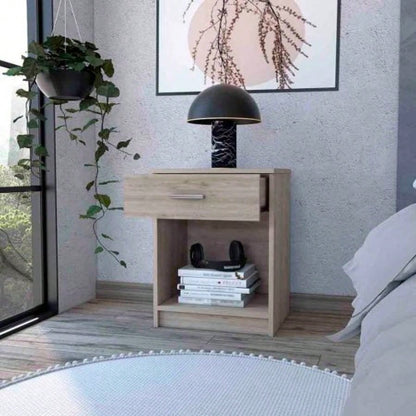 Nightstand, Single Drawer, Lower Shelf, Light Gray