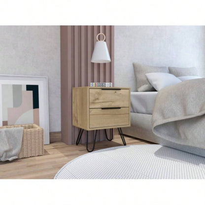 Nuvo Nightstand, Two Drawers, Hairpin