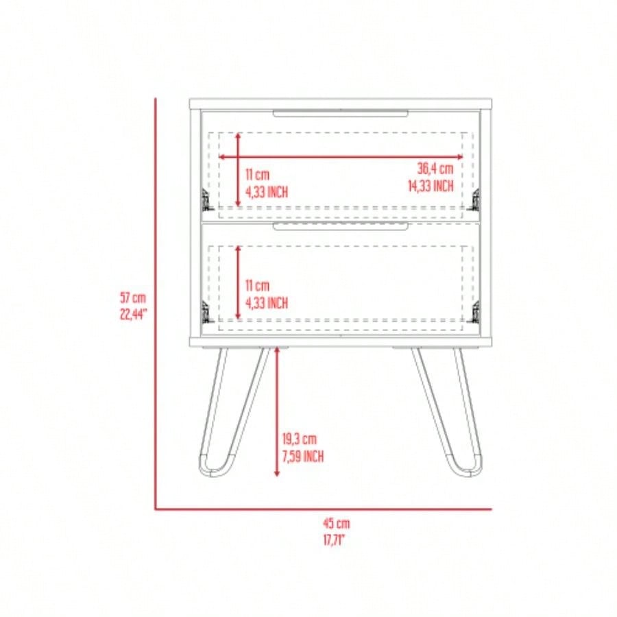 Nuvo Nightstand, Two Drawers, Hairpin