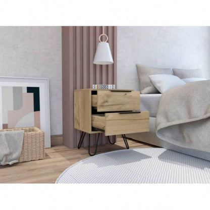 Nuvo Nightstand, Two Drawers, Hairpin
