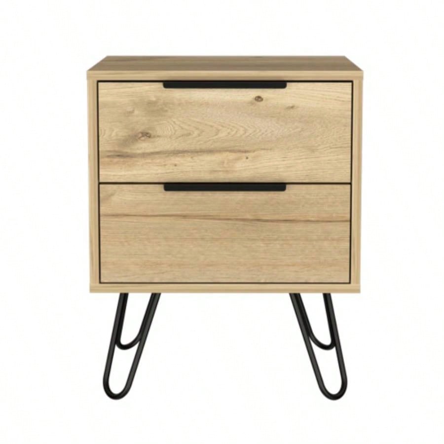 Nuvo Nightstand, Two Drawers, Hairpin