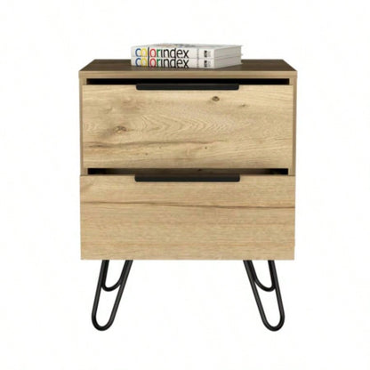 Nuvo Nightstand, Two Drawers, Hairpin