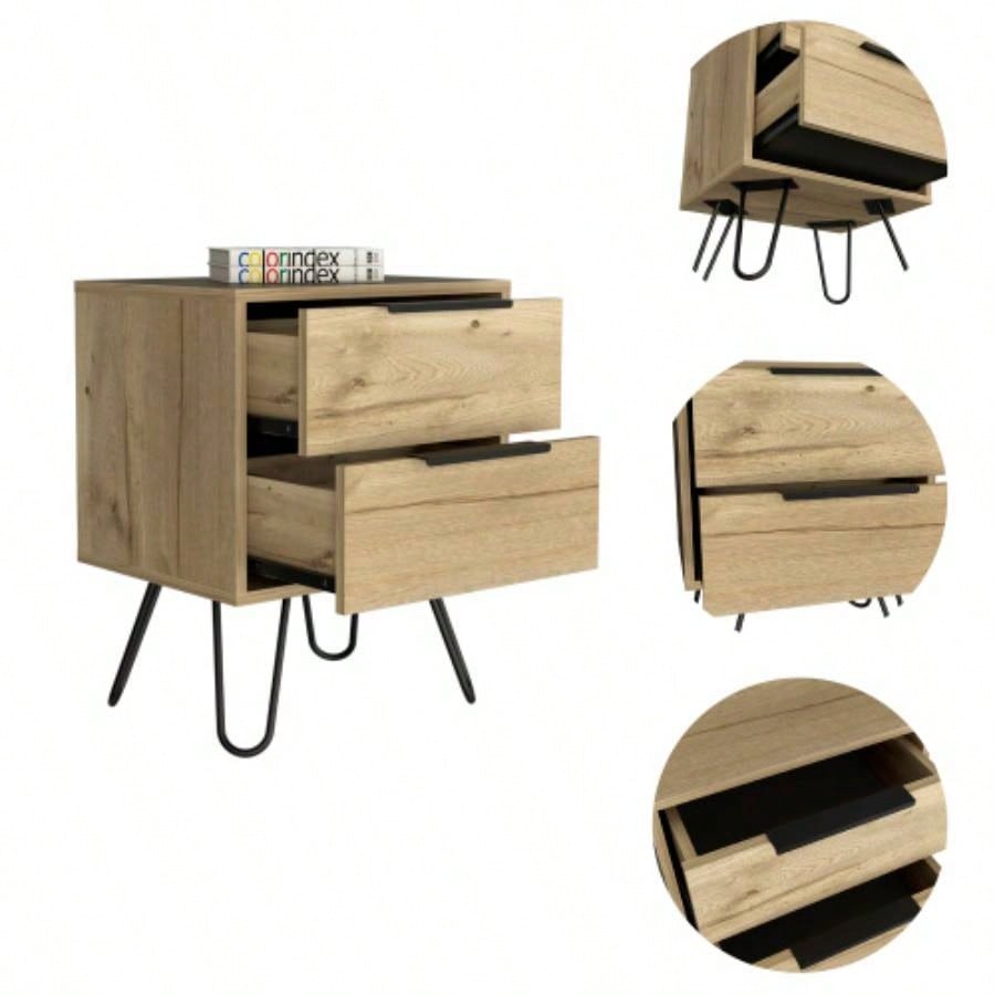 Nuvo Nightstand, Two Drawers, Hairpin