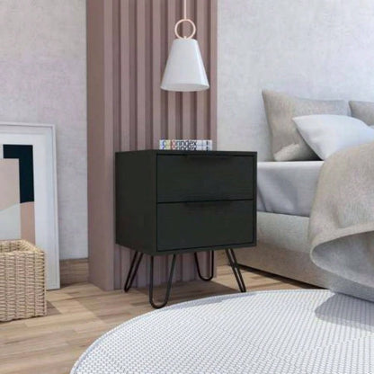 Nuvo Nightstand, Two Drawers, Hairpin