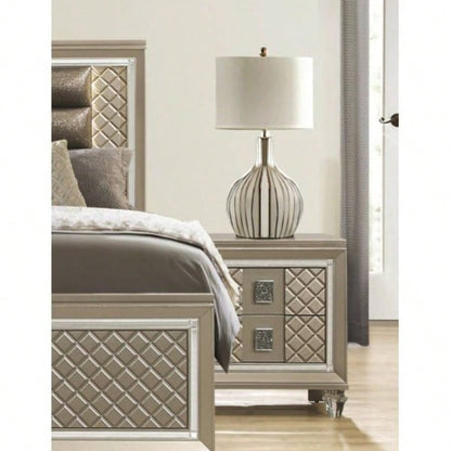 Glamorous Champagne 1pc Nightstand of 2 Drawers Acrylic Feet Bedside Table Luxury Bedroom Furniture Beveled Mirror Trim