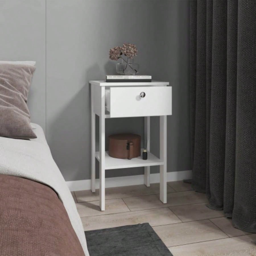 Nightstand, 1 Drawer, 1 Shelf, 4, White