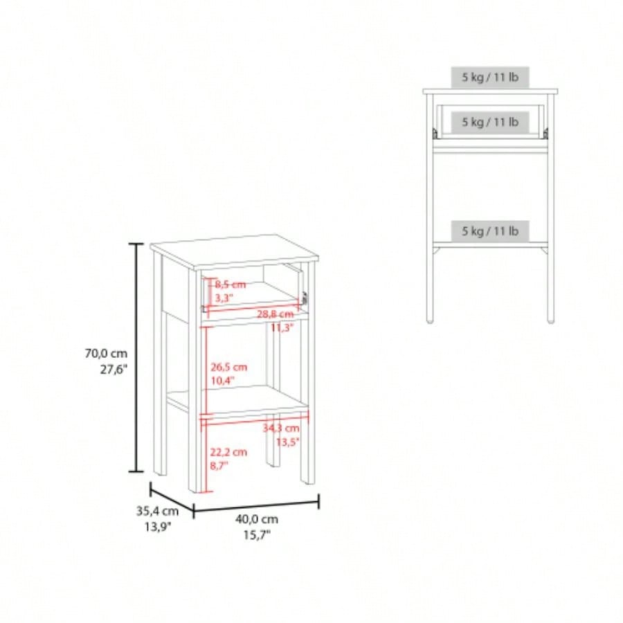 Nightstand, 1 Drawer, 1 Shelf, 4, White
