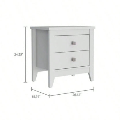 Nightstand 24H, Two Drawers, Four, Superior Top, White