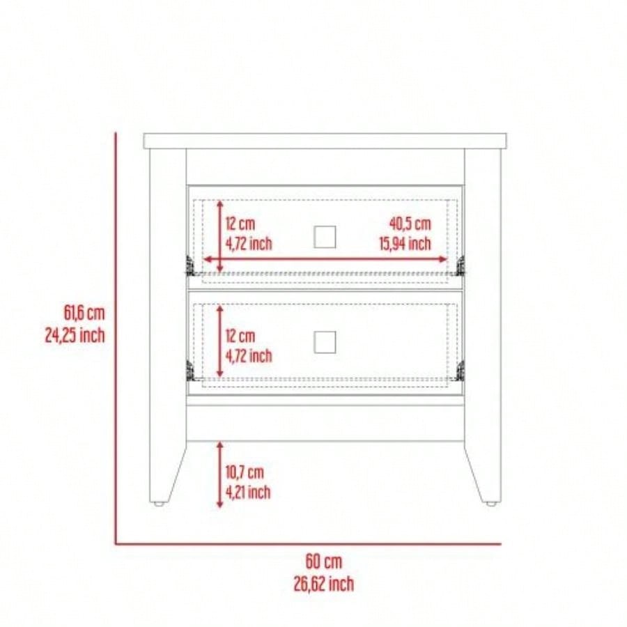 Nightstand 24H, Two Drawers, Four, Superior Top, White