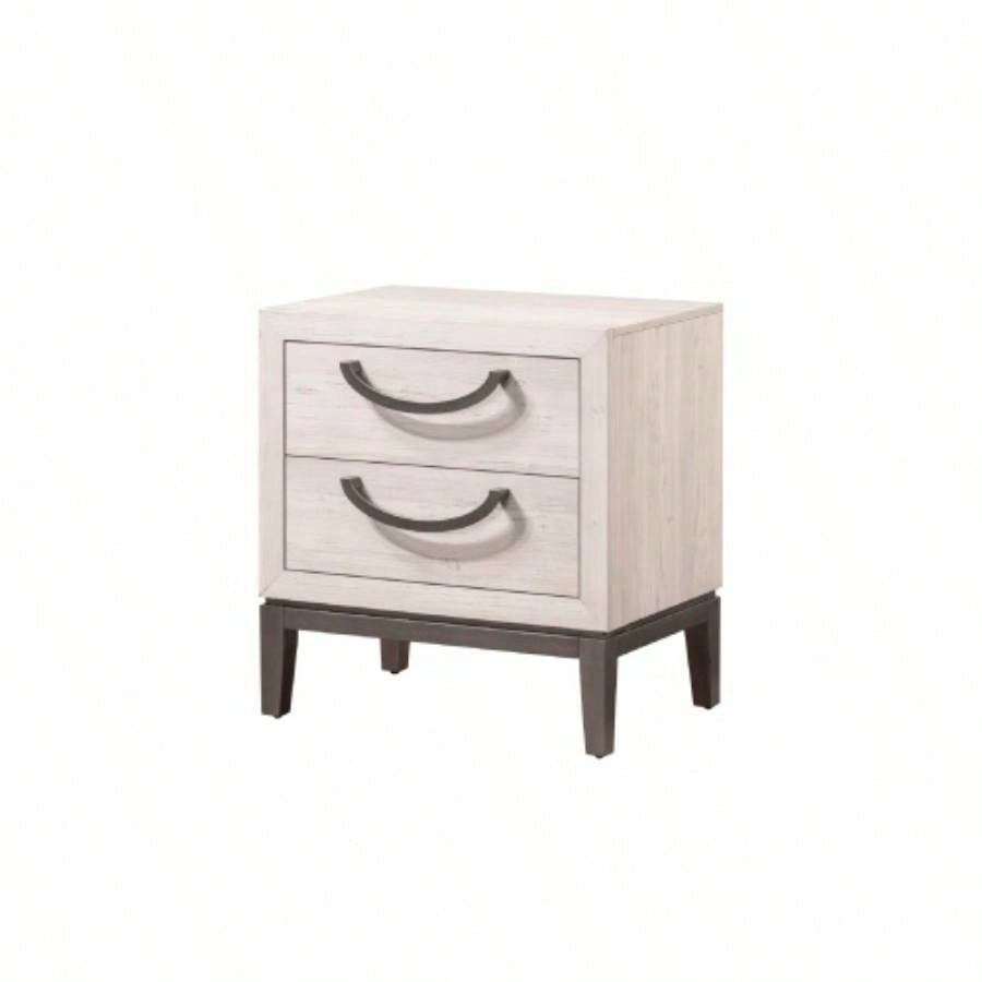 1pc Unique Design Contemporary Sleek Beige White Nightstand 2 - Drawers Storage Bedroom Wooden Furniture Solid Wood