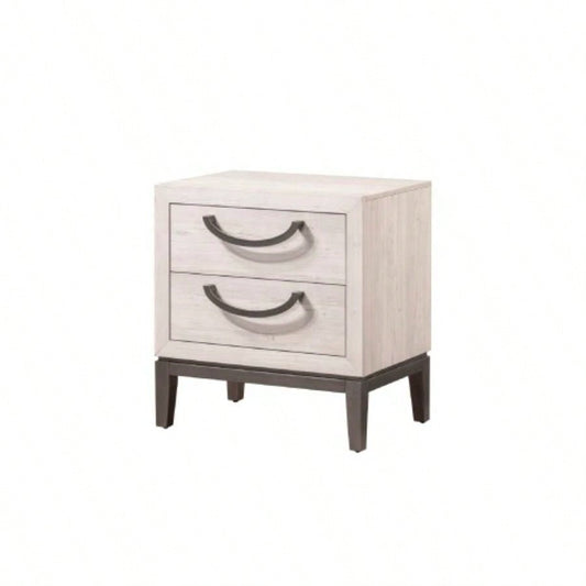 1pc Unique Design Contemporary Sleek Beige White Nightstand 2 - Drawers Storage Bedroom Wooden Furniture Solid Wood