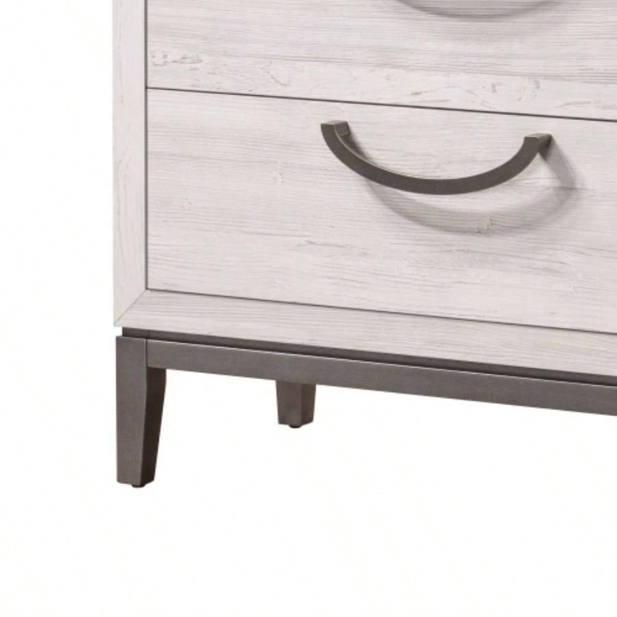 1pc Unique Design Contemporary Sleek Beige White Nightstand 2 - Drawers Storage Bedroom Wooden Furniture Solid Wood