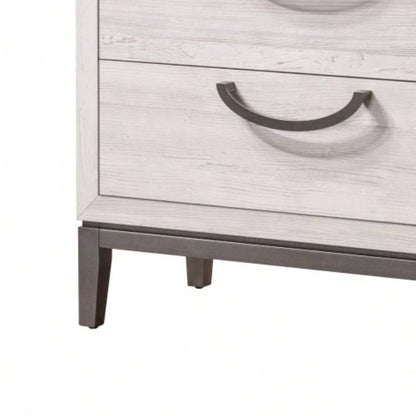 1pc Unique Design Contemporary Sleek Beige White Nightstand 2 - Drawers Storage Bedroom Wooden Furniture Solid Wood