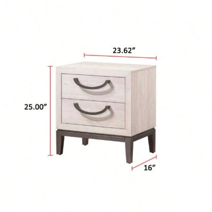 1pc Unique Design Contemporary Sleek Beige White Nightstand 2 - Drawers Storage Bedroom Wooden Furniture Solid Wood