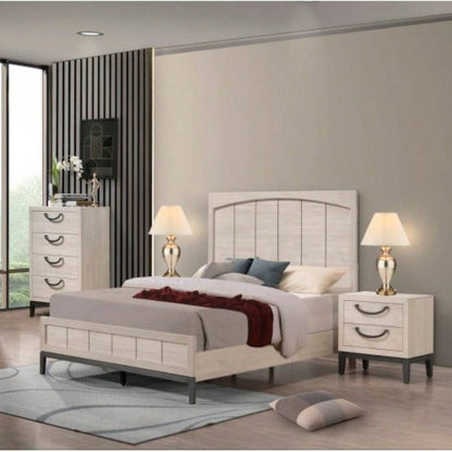 1pc Unique Design Contemporary Sleek Beige White Nightstand 2 - Drawers Storage Bedroom Wooden Furniture Solid Wood