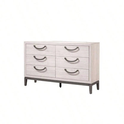 1pc Unique Design Contemporary Sleek Beige White Nightstand 2 - Drawers Storage Bedroom Wooden Furniture Solid Wood