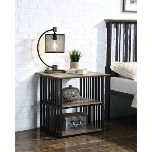 Zudora Antique Oak Black Nightstand