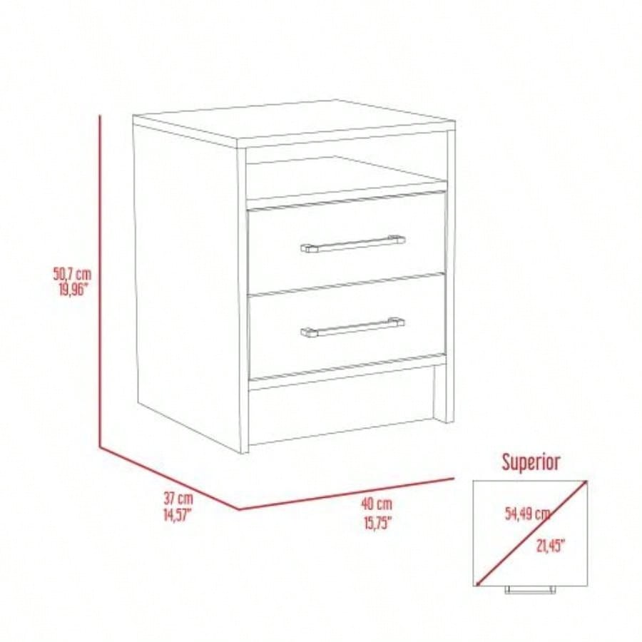 White and Light Oak 2 - Drawer 1 - Shelf Rectangle Nightstand