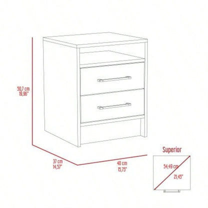 White and Light Oak 2 - Drawer 1 - Shelf Rectangle Nightstand