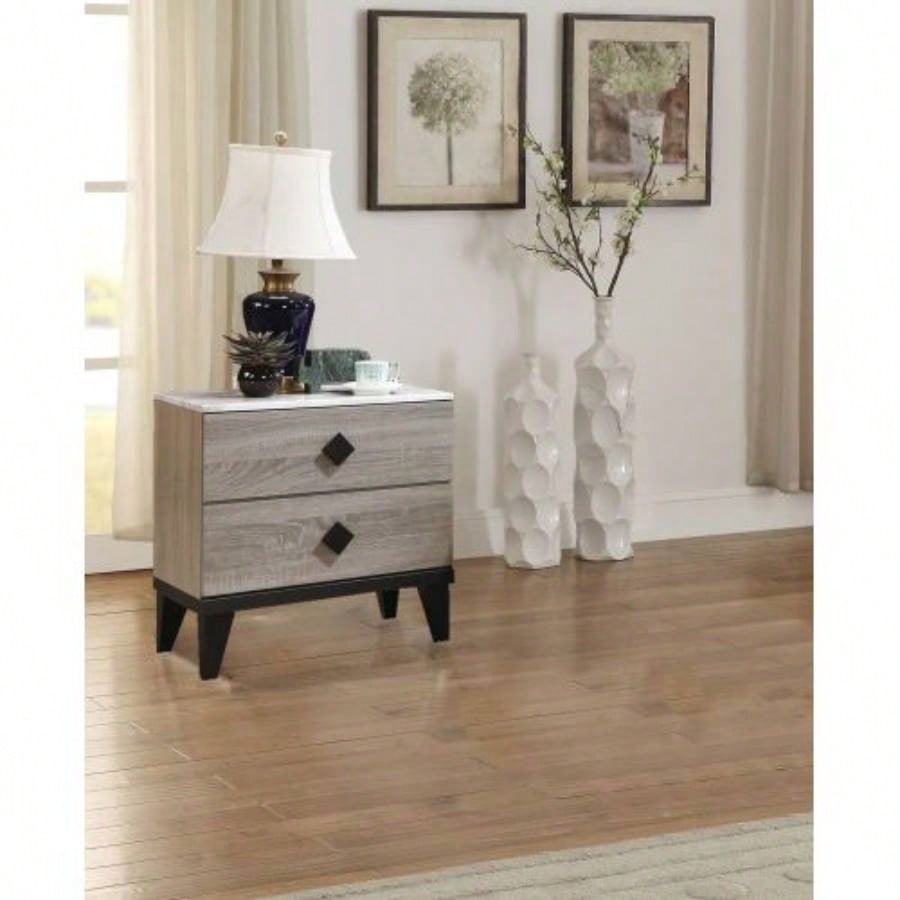 NIGHTSTAND in Dark Gray Oak Rustic Accents