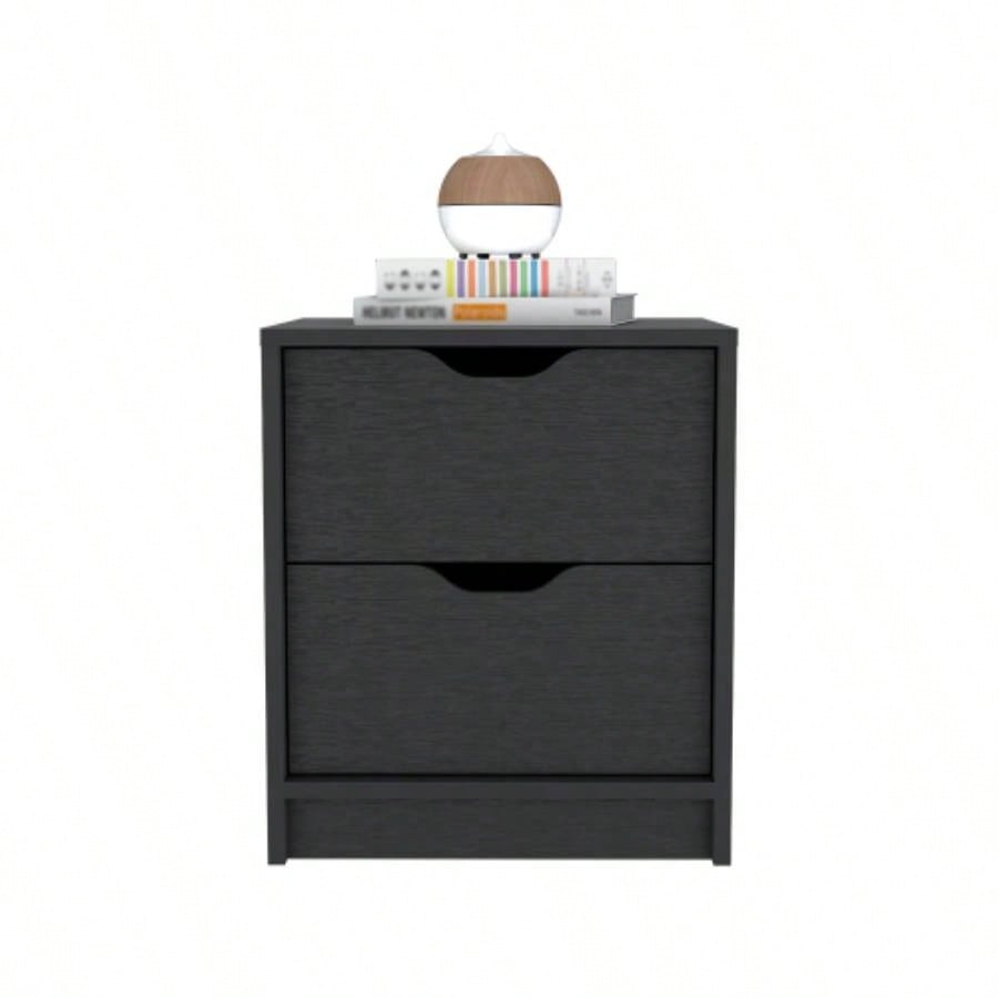 Nightstand Gandu, Two Drawers, Black Wengue