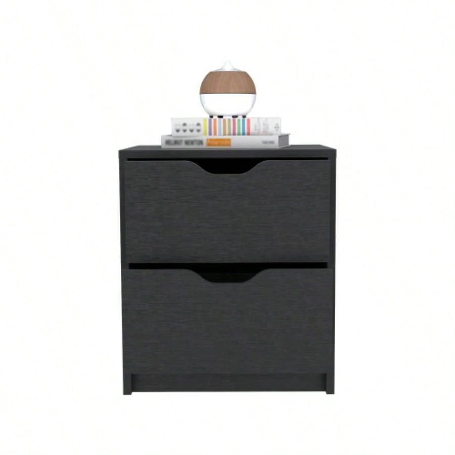 Nightstand Gandu, Two Drawers, Black Wengue