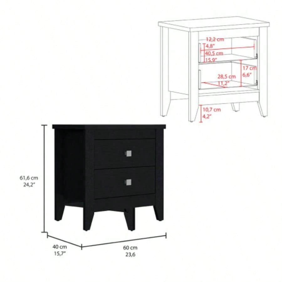 Nightstand More, Two Shelves, Four, Black Wengue