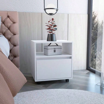 Nightstand Munyochi, One Drawer, White