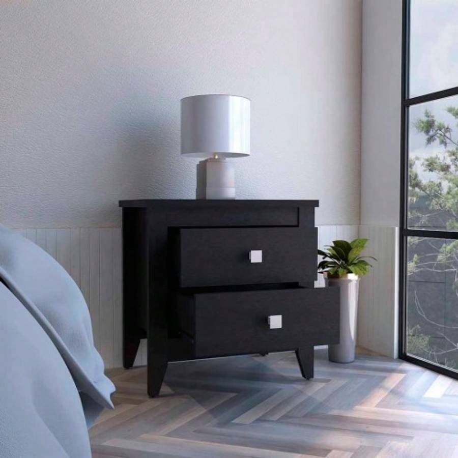 Nightstand More, Two Shelves, Four, Black Wengue