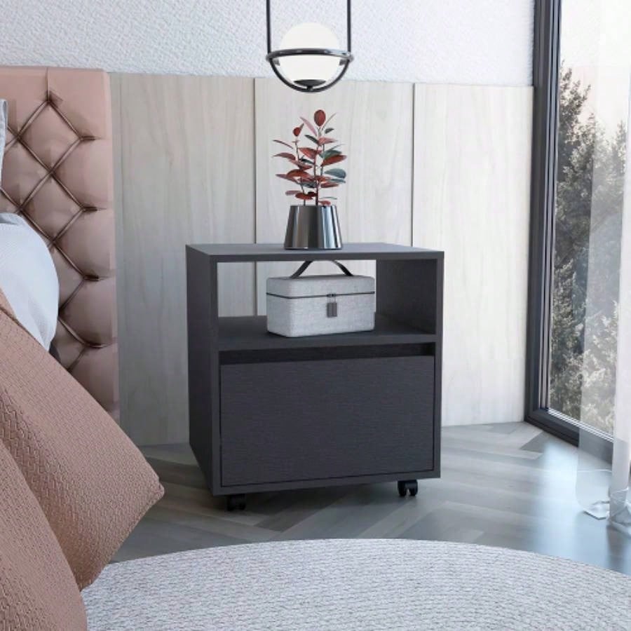 Nightstand Munyochi, One Drawer, Black Wengue