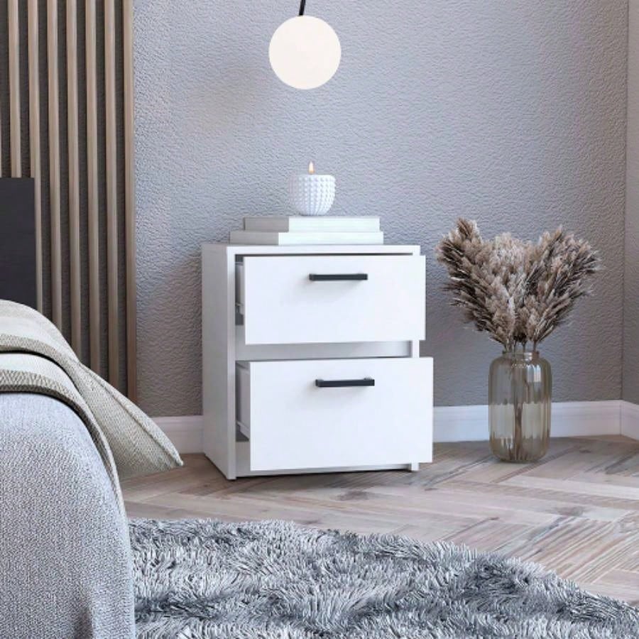 Nightstand Chequered, Two Drawes, White