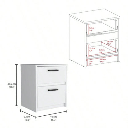 Nightstand Chequered, Two Drawes, White