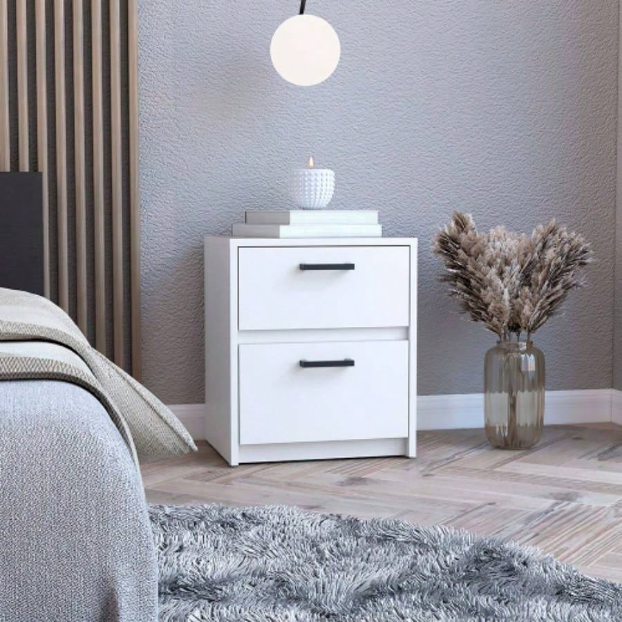 Nightstand Chequered, Two Drawes, White