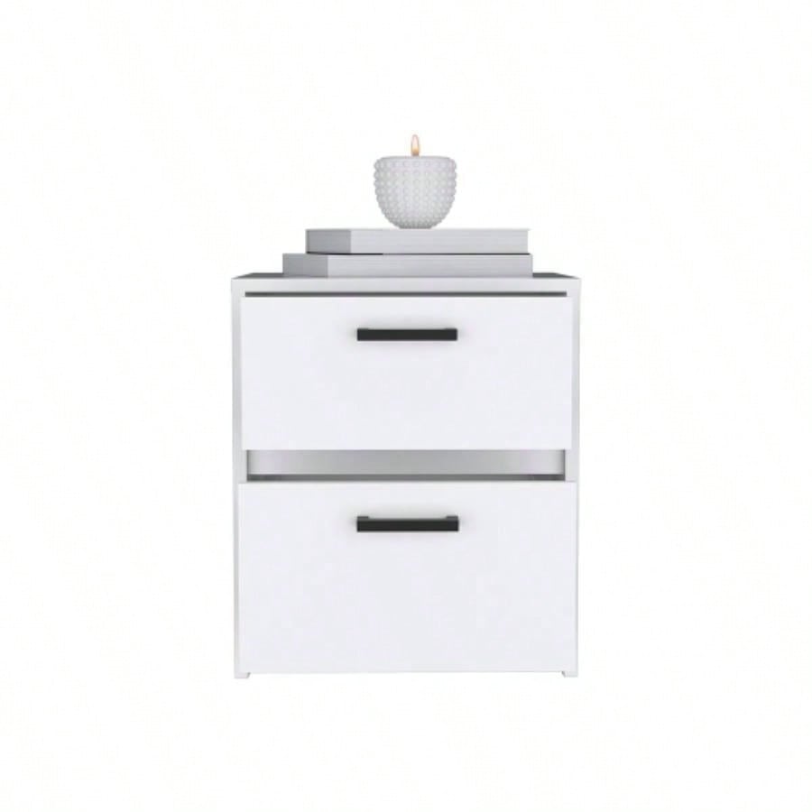 Nightstand Chequered, Two Drawes, White