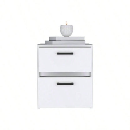 Nightstand Chequered, Two Drawes, White