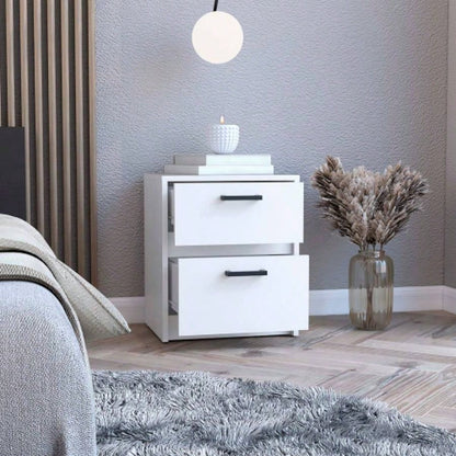 Nightstand Chequered, Two Drawes, White