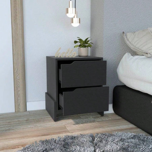 Nightstand Brookland, Bedside Table with Double Drawers and Sturdy Base, Black Wengue