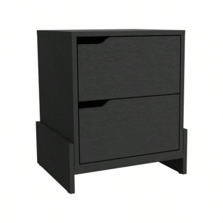Nightstand Brookland, Bedside Table with Double Drawers and Sturdy Base, Black Wengue