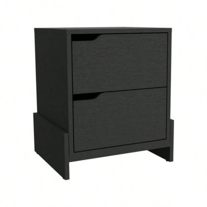 Nightstand Brookland, Bedside Table with Double Drawers and Sturdy Base, Black Wengue