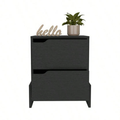Nightstand Brookland, Bedside Table with Double Drawers and Sturdy Base, Black Wengue